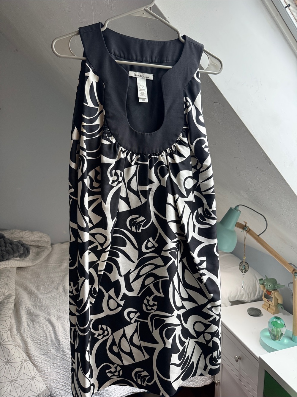 Laundry by Design Black and White Sleeveless Mini Dress with Scoop Neck